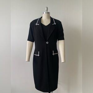 Vintage Black Midi Dress with White Accents